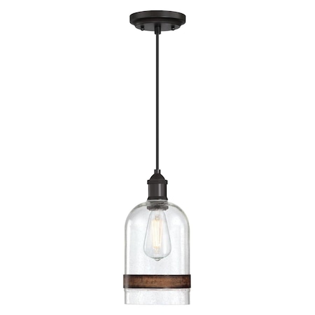 Westinghouse Pendant 60W Mini Tarrant, Black-Bronze Barnwood Band Clear Seeded Glass 6129800